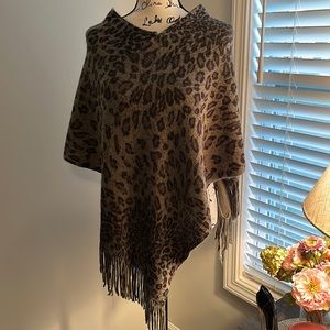 Olive Green Animal Print Poncho Wrap